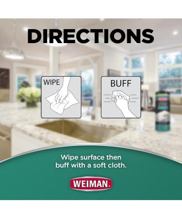 Weiman Granite Disinfectant Wipes - 2 Pack - 30 Wipes with Polishing Cloth - Clean, Disinfect, and Shine Sealed Granite & Stone Countertops - Buy Online on GoSupps.com