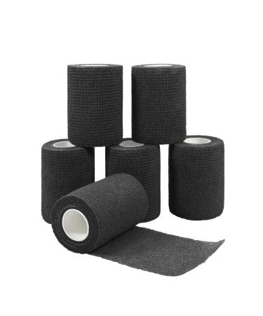 GooGou Self Adherent Wrap Bandages Self Adhering Cohesive Tape Elastic Athletic Sports Tape for Sports Sprain Swelling and Soreness on Wrist and Ankle 6PCS 3 in X 14.7 ft (Black)