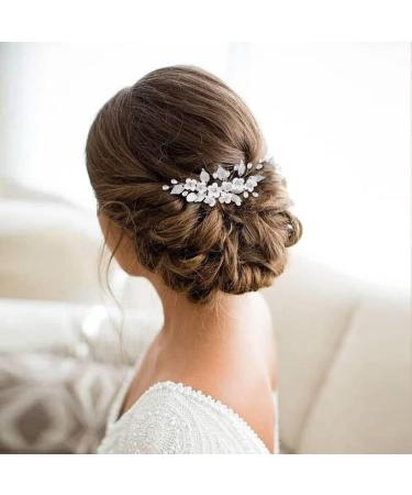 Unicra Flower Bride Wedding Hair Comb Silver Pearl Hair Accessories Crystal Bridal Headpiece for Women and Bridesmaid - Buy Online on GoSupps.com