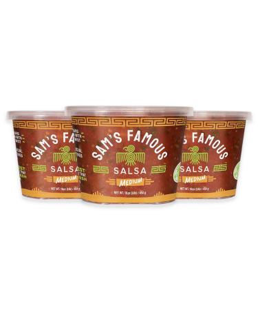 Sam's Famous Salsa 3 Pack | Fresh Salsa Cold Shipped | Authentic 100 Year Old Tarahumara Recipe | Gluten Free with Fresh Jalapeno Peppers, Sweet Onions, Tomatillo, Tomato, Traditional Spices | Medium 1 Pound (Pack of 3)
