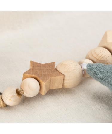 Personalized AngelicArt Nuckel Chain for Boys & Girls | Engraved Name Suckel Chain - Perfect Baby Gift | Natural Wood & Musselin Cotton (Dark Mint Star) - Buy Online on GoSupps.com