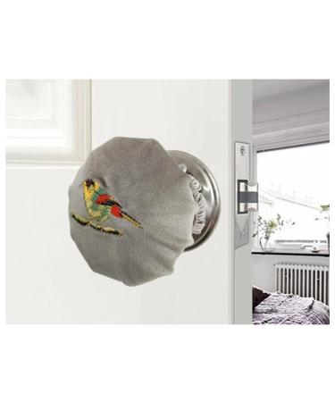 PANSHA Door Knob Cover Grey with Bird Embroidered 2 PCS, Soft Velvet Wall Protector, Decorative Door Handle Cover for Summer Anti Scald and Winter Anti Freeze Hands Gray