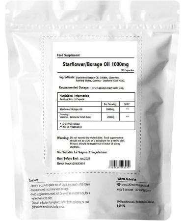 UKHealthHouse Starflower Oil Borage Oil Capsules 1000mg x 90 - High Strength Omega 6 with 20% GLA - for Women's Health, Skin, Digestion - 90 Count - Buy Online on GoSupps.com