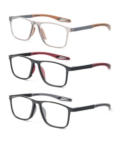 MMOWW 3-pack reading glasses men women sporty-anti-blue ultra light tr90 frame computer glasses work reading aid 3 mix color 2.0 x