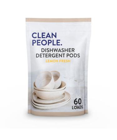 Clean People All Natural Dishwasher Pods - Plant-Based Dishwasher Detergent Pods - Cuts Grease & Rinses Sparkling Clean - Residue-Free - Zero Plastic Phosphate Free Dishwashing Pods - Lemon 60 Pack 1- Lemon 60 Pack