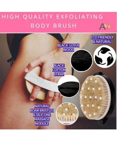 Exfoliating Body Brush for Glowing Skin - Natural Bristle, Cellulite Treatment, Lymphatic Drainage, Blood Circulation - Round Brush with Massage Nodule - Buy Online on GoSupps.com