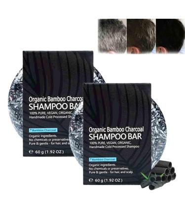 2pc Hair Darkening Shampoo Bar,Natural Bamboo Charcoal Shampoo Soap,Organic Grey Reverse Shampoo Bar,Gray Hair Coverage Soap,for Most Hair Types