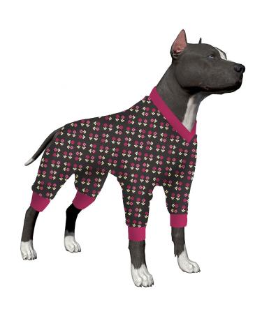 LovinPet Large Dog Onesies, Post Operative Protection Dog Pajamas, 4 Legged Coverage Dog Jumpsuit, Stretchable Lightweight Bouquet Arrangement Sequence Prints as Dog Sweater Bottoming XXL XX-Large Bouquet Red