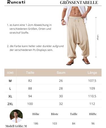 Runcati Men's Cotton Harem Pants - Baggy Hippie Casual Linen Yoga Pants for Beach - Low Crotch Trousers in Brown M - Buy Online on GoSupps.com