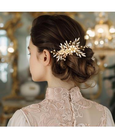 Handcess Bridal Wedding Flowers Hair Comb Gold Crystal Hairpiece Rhinestone Bridal Side Combs Wedding Hair Accessories for Women and Girls - Buy Online on GoSupps.com