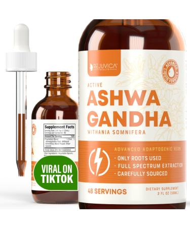 Rejuvica Health Active Ashwagandha - Advanced Liquid Supplement - Withania Somnifera Extract - Ashwagandha Roots Only - Naturally Occurring Withanolides 2 Fl Oz (Pack of 1)