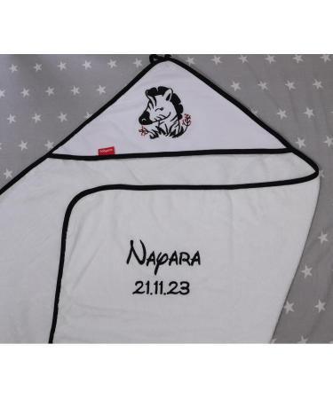 Hooded Towel with Embroidered Name - 100% Cotton 76x76 cm - White Zebra Design - Perfect Gift for Kids - Buy Online on GoSupps.com