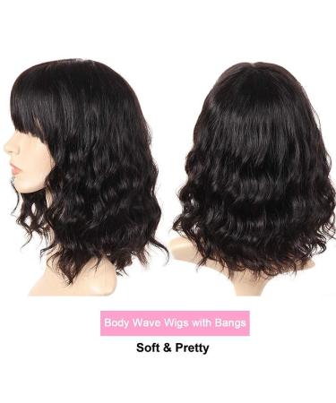 PANEWAY Brazilian Body Wave Short Human Hair Wig with Bangs - 12 Inch Natural Color | For Black & White Women - Buy Online on GoSupps.com
