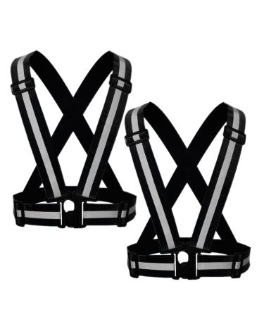 YUNLOVXEE Reflective Strap Safety Vest Gear - 2-10 Pack Adjustable High Visible Reflective Running Gear for Women Men Night Black X2