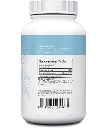 Nui Nutra Zinc Gluconate Supplement 50mg - 100 Capsules | Premium Quality - Buy Online on GoSupps.com