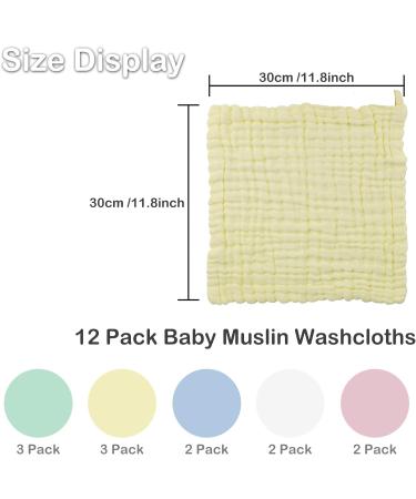 12 Pcs Baby Muslin Washcloths(30 x 30cm) Natural Cotton 6 Layer Baby Muslin Square Wipes Muslin Cotton Towel for Newborn Baby Gift - Buy Online on GoSupps.com