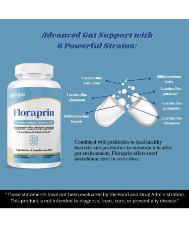 Floraprin Probiotics 60 Billion CFU Multi-Strain Digestive & Gut Health Supports Occasional Constipation Diarrhea Lactobacillus Acidophilus Gas & Bloating Probiotics For Women & Men 60 caps (1) - Buy Online on GoSupps.com