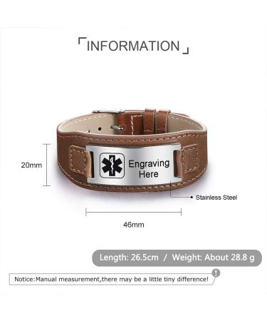 Personalized Waterproof Emergency Medical Bracelets for Men & Women | Leather Allergy ID Wristbands | Custom Rescue Jewelry in Brown - Buy Online on GoSupps.com