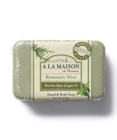 A La Maison Rosemary Mint Bar Soap 8.8 oz. | 1 Pack Triple French Milled All Natural Soap | Moisturizing and Hydrating For Men, Women, Face and Body Rosemary Mint 8.8 Ounce
