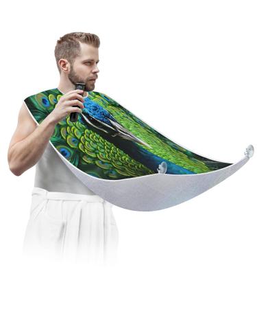 Peacock Beard Bib Apron Beard Hair Catcher for Men Shaving Fathers Day Anniversary Christmas Gifts for Dad Husband Beard Bib with 2 Suction Cups