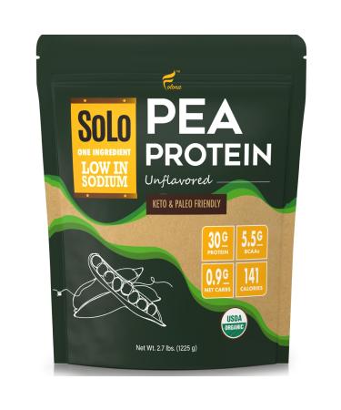 Solo Organic Pea Protein Powder Low in Sodium Canada Grown Peas 100% Vegan Non-GMO Unflavored Plant Based Protein Powder with BCAA (2.7 lbs)