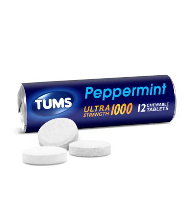 TUMS Ultra Strength Chewable Antacid Tablets for Heartburn Relief Peppermint - 12 Count Rolls