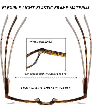 Hubeye Retro Half Moon Reading Glasses - 2 Pairs Lightweight Plastic Half Frame Reader with Spring Hinge for Women and Men - 2.0 Dioptres - Tortoiseshell Design - Buy Online on GoSupps.com
