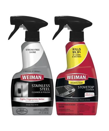Weiman Stainless Steel Cleaner & Disinfecting Stovetop Daily Cleaner - 12 Ounce - Kitchen Appliance Kit