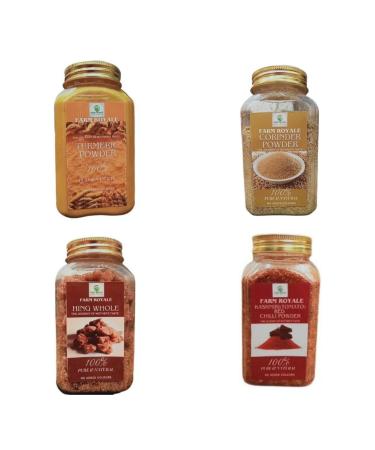 Farm Royale Spice combo ||Turmeric powder Corinder powder Hing whole Kashmiri Tomato Red Chilli(Lal Mirch powder||(200gm 200gm 200gm 200gm)100% Pure and Natural||Export Quality||Hand picked materrial