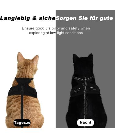 Supet Cat Dishes & Harness Set for Kittens - Reflex Stripes Adjustable Leash & Universal Fit - Black (Breast Circumference: 34.8-39.9 cm) | International Shipping - Buy Online on GoSupps.com