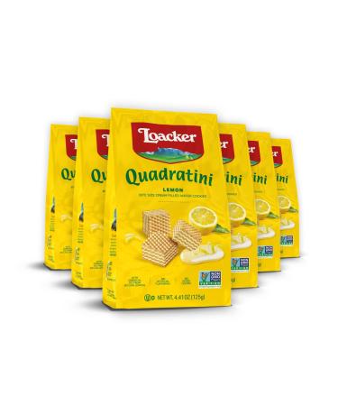 Loacker Quadratini Lemon bite-size Wafer Cookies| SMALL Pack of 6 | Crispy Wafers with 4 creamy layers of finest Lemon cream filling | great for snacks & desserts | Non GMO | No artificial flavorings, colors or preservatives | 4.41 oz per bag Lemon 4.41 O