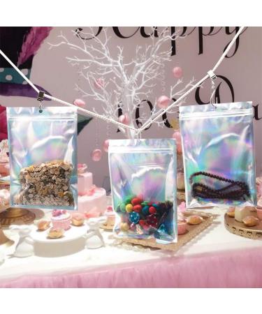 100pcs 5.5x7.8 Resealable Holographic Mylar Bags - Foil Zip Lock Sample Pouch for Candy, Jewelry, Lip Gloss - Gift Baggies for Packaging - Buy Online on GoSupps.com