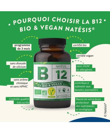 Organic & Vegan Vitamin B12 - Methylcobalamin & Adenosylcobalamin - 1000MCG - Immunity - Fatigue Reduction - 90 Concentrated Tablets - NATESIS - Buy Online on GoSupps.com