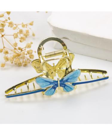 Vintage Golden Butterfly Hair Claw Clips - Non-Slip Metal Barrettes for Thick Hair (Blue) - Buy Online on GoSupps.com