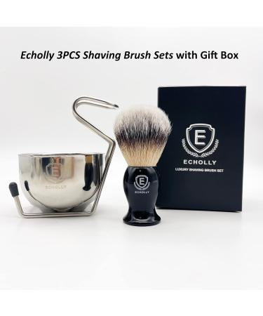 Echolly 3pcs Shaving Brush Set with Stainless Steel Stand and Bowl - Traditional Wet Shaving Kit for Men - Best Shaving Gift - Buy Online on GoSupps.com