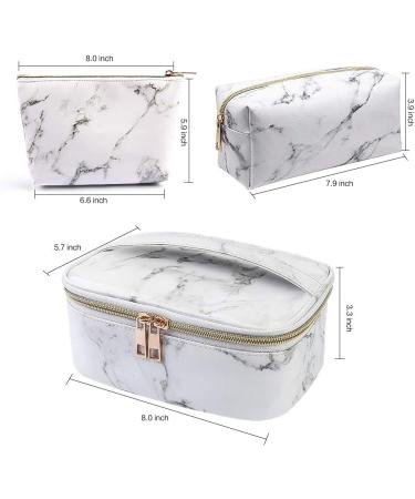 MAGEFY 3Pcs Travel Makeup Bags - Waterproof Organizer with Gold Zipper, Marble Toiletry Bags for Women - Buy Online on GoSupps.com