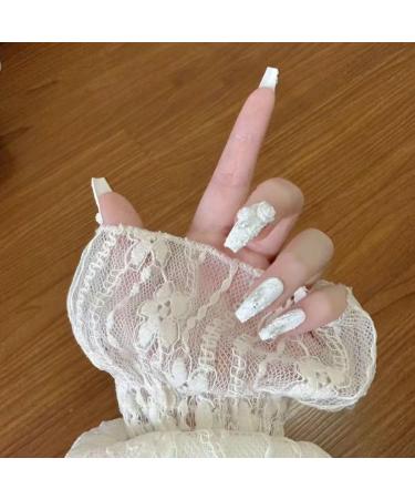 Temperament-enhancing manicure hand-wearing nail European and American pure marriage long white camellia detachable manicure wearing nail pearls.(M) - Buy Online on GoSupps.com