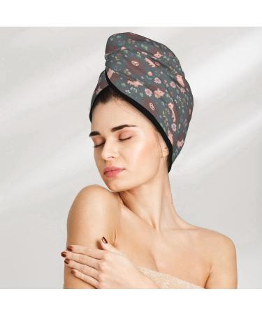 Hair Towel Wrap for Quick Drying | Button Towel Turban & Head Towel - Hedgehogs and Flowers Design - Buy Online on GoSupps.com