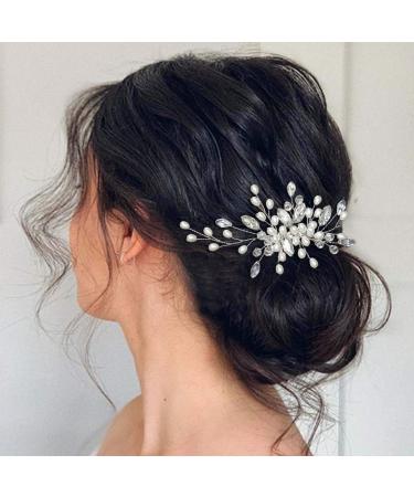 Casdre Pearl Bride Wedding Hair Comb | Crystal Bridal Hair Piece for Women | Rhinestone Wedding Hair Accessories - Silver - Buy Online on GoSupps.com