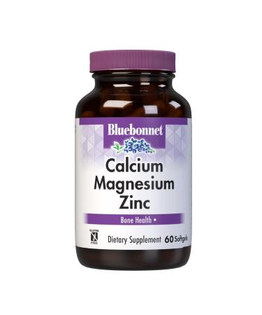 Bluebonnet Nutrition Calcium Magnesium Zinc Plus Vitamin D3 1000 mg of Calcium 500 mg of Magnesium and 15 mg of Zinc 400 IU Vitamin D3 For Strong Healthy Bones* Gluten-Free Dairy-Fee 60 softgel Unflavor 60 Count (Pac