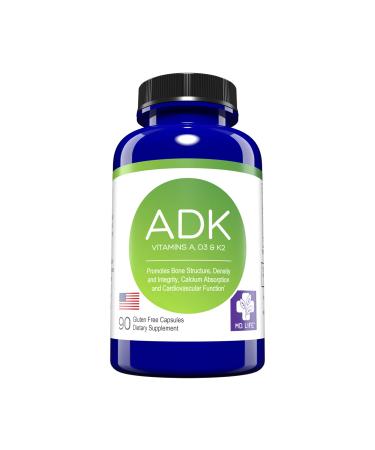 MD.LIFE ADK Vitamin Supplement - Vitamin D3 K2 and A - 90 Capsules - Bone Health and Heart Health Support  High Potency A D K Vitamin Supplement - Vitamin ADK Complex