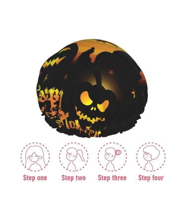 Halloween Pumpkin Witch Printed Shower Cap for Women - Waterproof & Fits All Head Sizes | Bath Cap for All Hair Textures - Buy Online on GoSupps.com