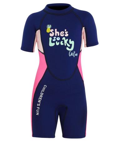 DIVE & SAIL Kids 2.5mm Warm Wetsuit One Piece UV Protection Shorty Suit Blue-Pink Medium
