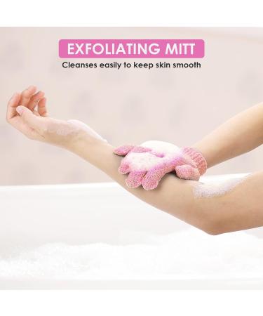 Sibba Bath Gloves - Natural Loofah Exfoliating Wash Gloves for Body and Face - Dead Skin Remover - Double Sided Microfibre Shower Gloves - 2 Pair Pink & Green - Buy Online on GoSupps.com
