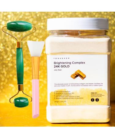 Jelly Face Mask for Facials - 24K Gold Hydrating, Brightening & Nourishing Jelly Mask with Free Jade Roller & Spatula | Professional Hydrojelly Masks | Vajacial Jelly Mask Powder | 23 Fl Oz Jar Face Mask Skin Care