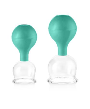 pulox cupping glass made of real glass set of 2 including suction ball 52 mm & 62 mm green