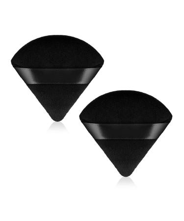 WLLHYF 2 Pieces Triangle Powder Puff Face Makeup Sponge Wedge Shape with Strap Soft Velour Powders Puffs for Mineral Powder Cosmetic Loose Powder Body Powder Wet Dry Foundation Beauty Tool 2 Pcs Black