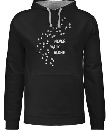 Shirttracer - sweater men women Hoodie contrast two -colored - gift for dog owners - Never Walk Alone Paw prints 4XL Large sizes 3 black/gray mottled