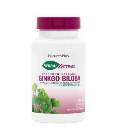 NaturesPlus Herbal Actives Ginkgo Biloba Extended Release - 60 Tablets - Vegetarian Gluten Free - 60 Servings
