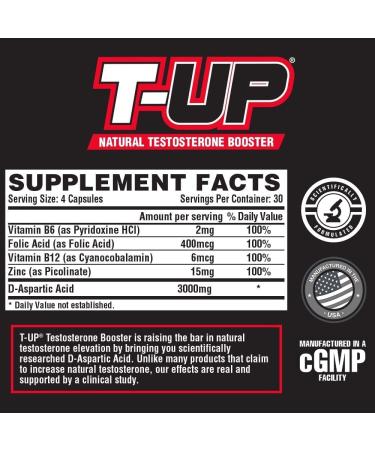 Nutrex Research T-Up Natural Testosterone Booster for Men Test Booster Muscle Enhancer and Libido Support Pills | DAA D-Aspartic Acid Supplement  Zinc  B6  B12 | 120 Capsules - Buy Online on GoSupps.com